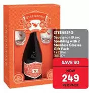 Steenberg - Sauvignon Blanc Sparkling with 2 Stemless Glasses Gift Pack (383137)