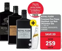 Royal - ROYAL FLUSH Premium Five Times Distilled, Lux Noir OR Amber Gin
