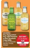 Savanna - Dry, Angry Lemon Dry, Light Premium or Non-Alcoholic Cider NRBs 6 x 330 ml (1502358; 282790; 374539; 391980)