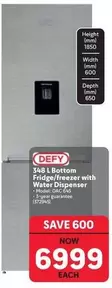 Defy - 348 L Bottom Fridge/freezer with Water Dispenser