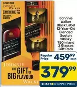 Johnnie Walker - Black Label 12-Year-Old Blended Scotch Whisky 750ml and 2 Glasses Gift Pack