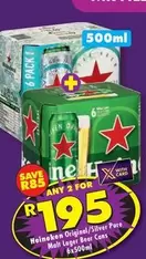 Heineken - Original/Silver Pure Malt Lager Beer Cans