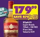 Klipdrift - Export Brandy 750ml + 1GB FREE K'nect Data