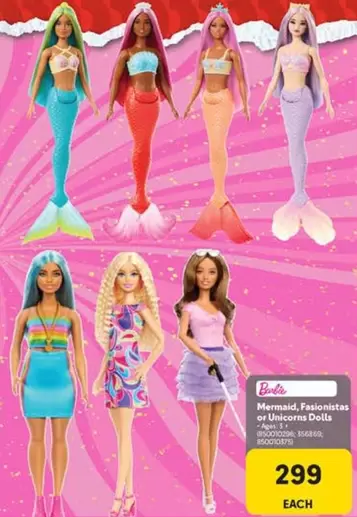 Barbie - Mermaid, Fashionistas or Unicorns Dolls