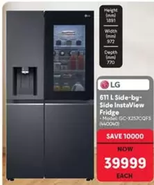 LG - 611 L Side-by-Side InstaView Fridge - Model: GC-X257CGFS (440040)