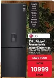 LG - 331 L Fridge/Freezer with Water Dispenser (Model GN-F589FQM)