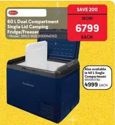 Snomaster - 60 L Dual Compartment Single Lid Camping Fridge/Freezer (Model: SMILS-60D (850046162))