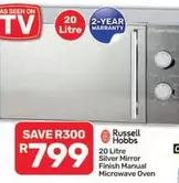 Russell Hobbs - Silver Mirror Finish Manual Microwave Oven
