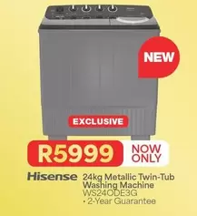 Hisense - 24kg Metallic Twin-Tub Washing Machine WS24ODE3G