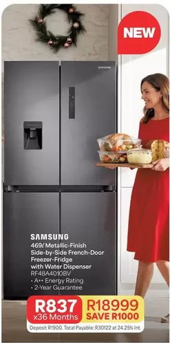 Samsung - 469l Metallic-Finish Side-by-Side French-Door Freezer-Fridge with Water Dispenser RF49A4010B1