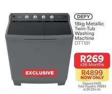 Defy - 18kg Metallic Twin-Tub Washing Machine DTT181