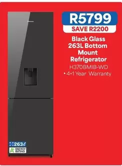 Hisense - Black Glass 263L Bottom Mount Refrigerator H370BMIB-WD