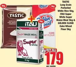 Tastic - Long Grain Parboiled White Rice 5kg & Super White Maize Meal 5kg & Cake Wheat Flour 5kg