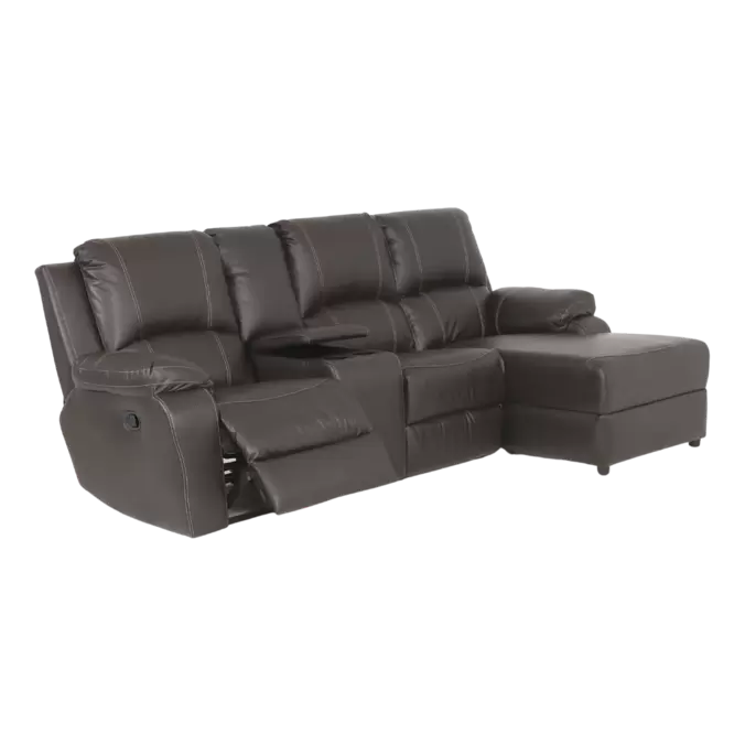 Lyla Embossed Brown 3 Div 1 Action Leather Look Couch with Console and Chaise