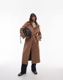 Topshop tab belted car coat twill in camel