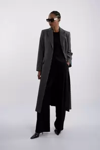 Single Breast Twill Midi Coat - Grey
