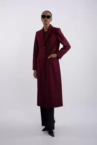 Single Breast Twill Midi Coat - Burgundy