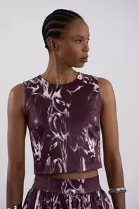 Brushed Lily Print Top - Burgundy