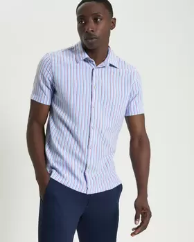 Short Sleeve Seersucker Stripe Shirt in Glacier