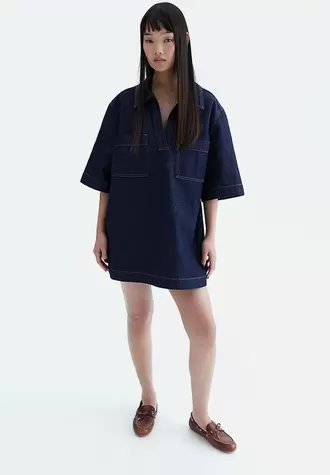 Collared denim dress - dark denim blue