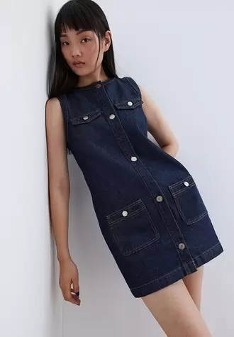 Button-front denim dress - dark denim blue