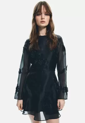 Appliquéd organza dress - black