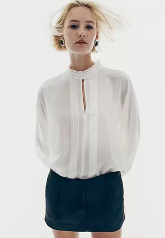 Sheer pintuck blouse - white