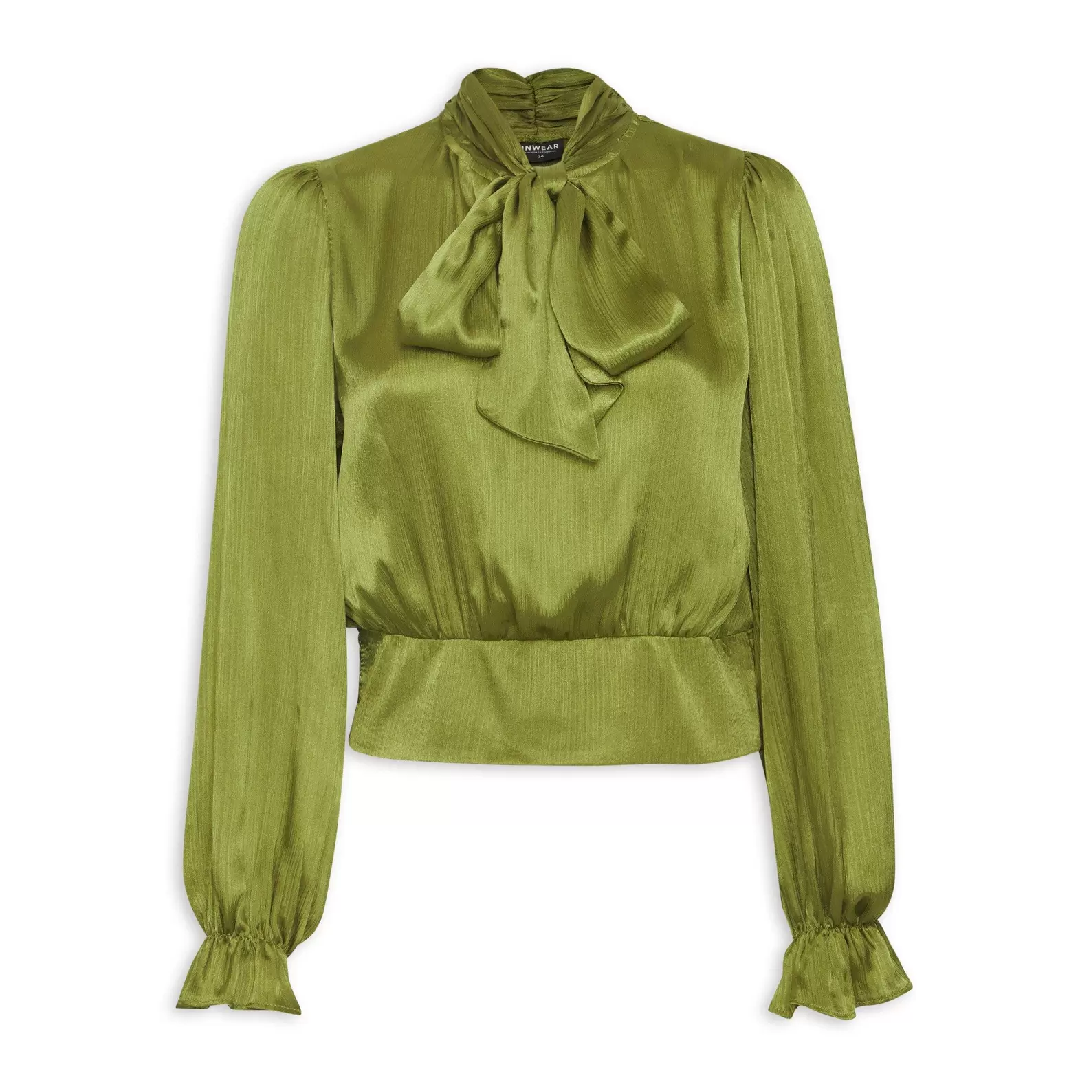 Olive Green Blouson Top with Tie-neck