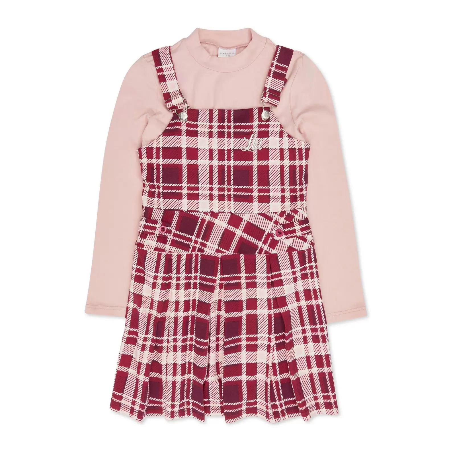 Girls Burgundy Pinafore and T-shirt Set