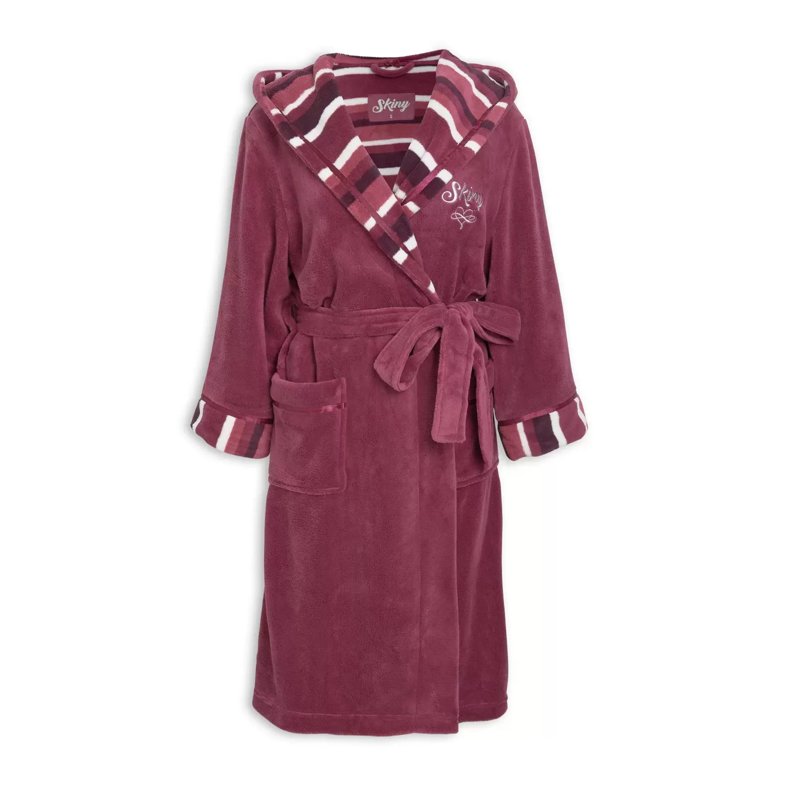 Burgundy Striped Hooded Gown