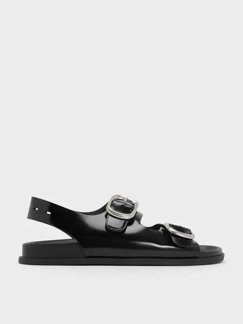 Buckled Double-Strap Slingback Sandals  - black box