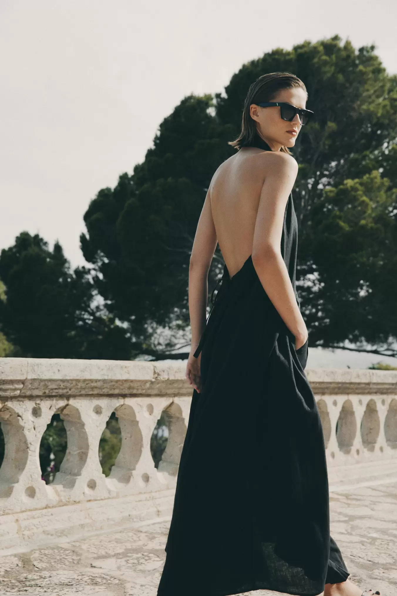 ZW COLLECTION 100% LINEN HALTER DRESS