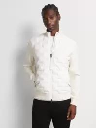 Fabiani Men's Ecru Quilted Funnel Neck Jacket