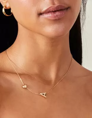 Heart Initial Necklace Gold
