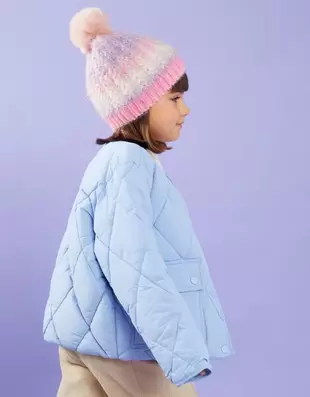 Girls Fluffy Pom Ombre Sequin Beanie Hat Purple