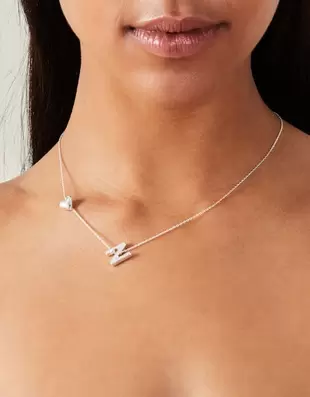 Heart Initial Necklace Silver