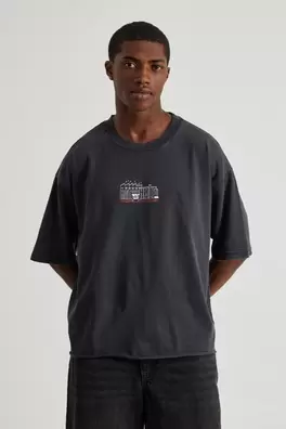 Half Half Boxy Cropped Graphic Tshirt