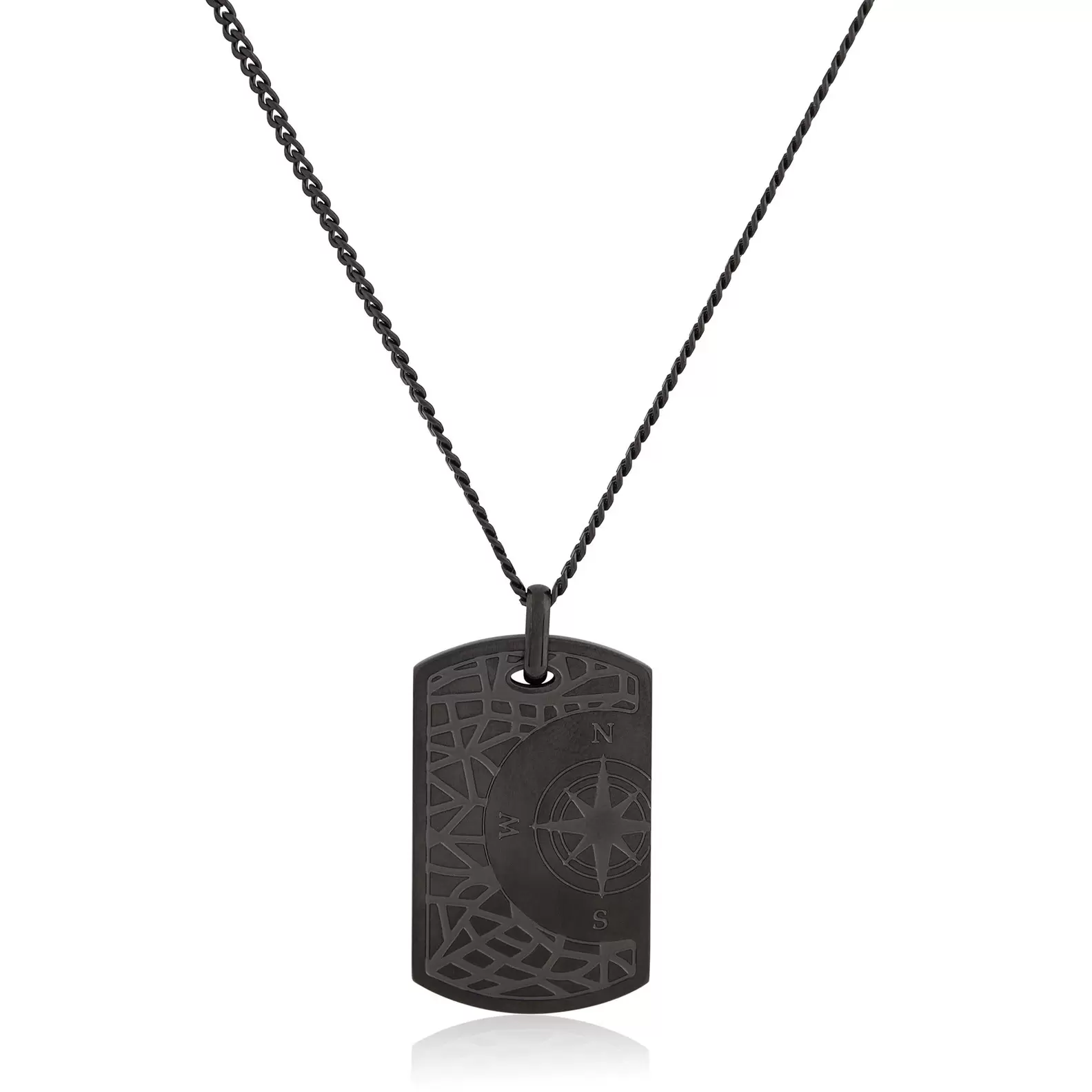 Black Stainless Steel Compass Necklace
