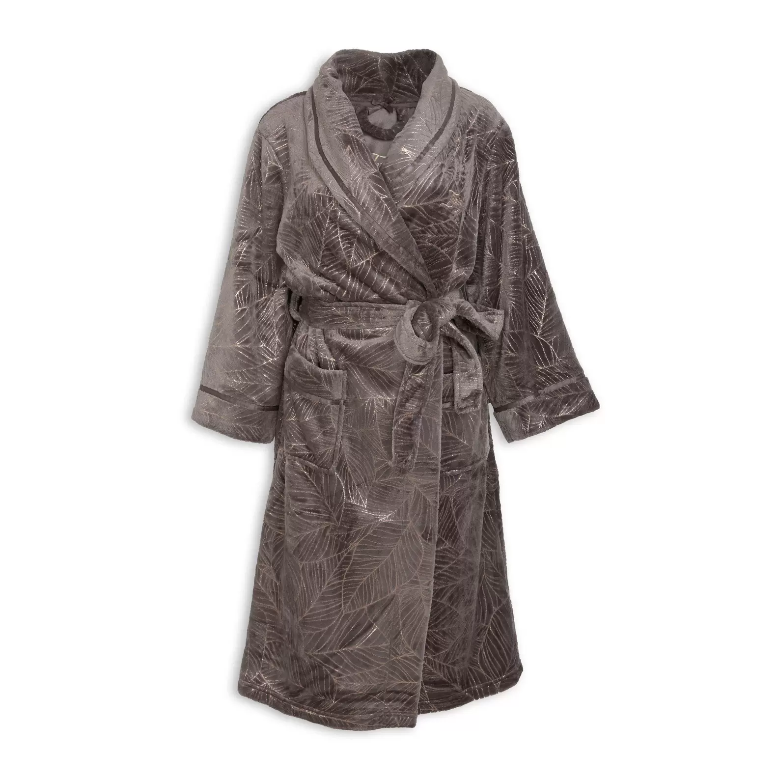 Brown Foil Print Shawl Gown