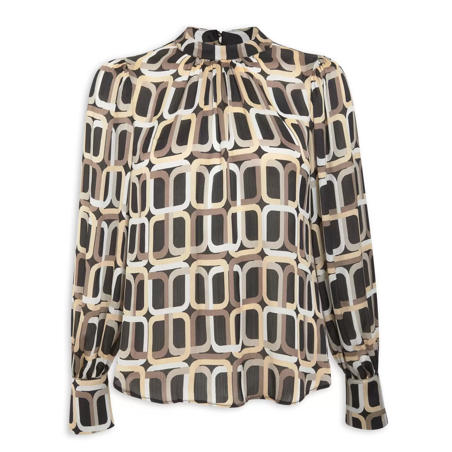 Black Geometric Print Shell Top