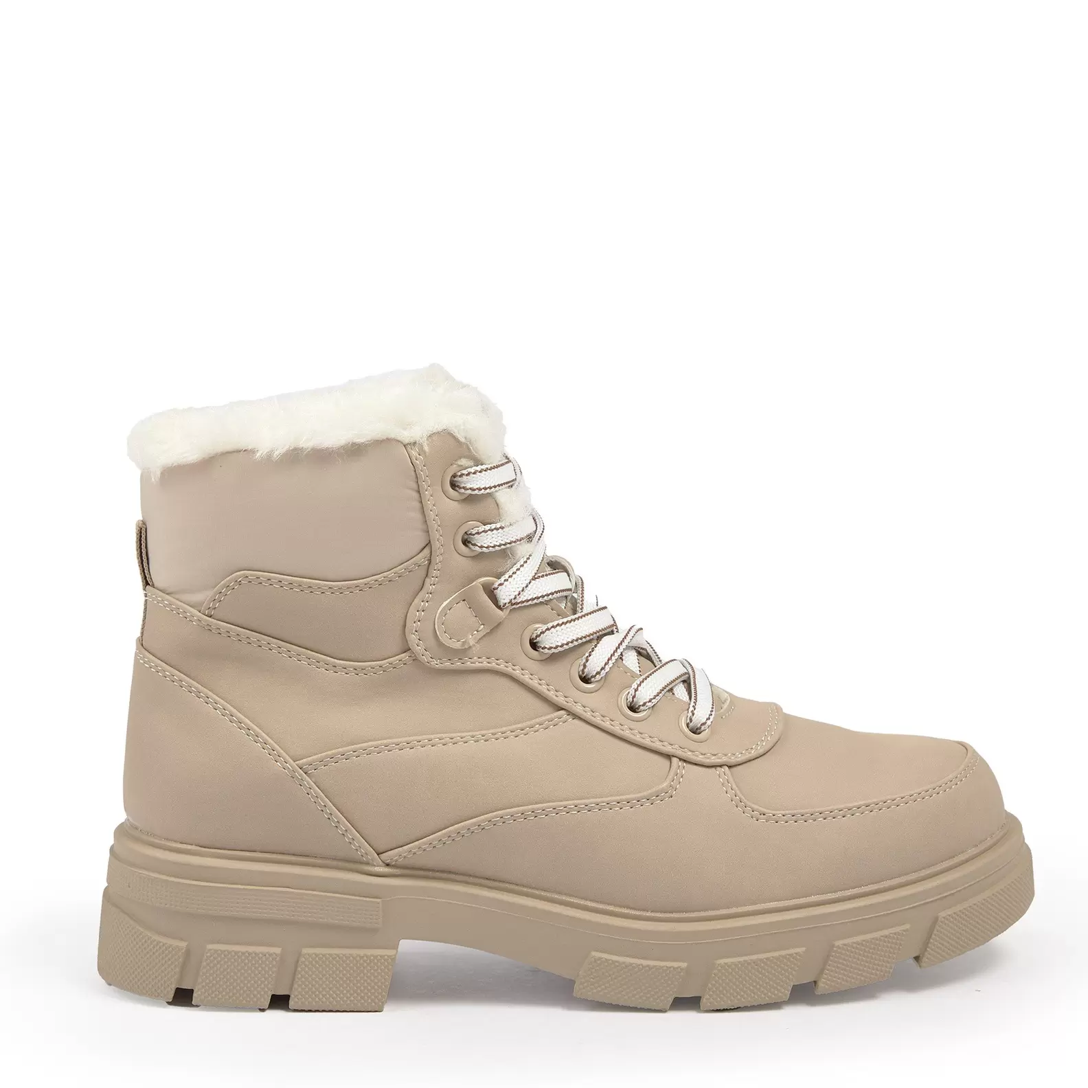 Beige Lace-up Boots