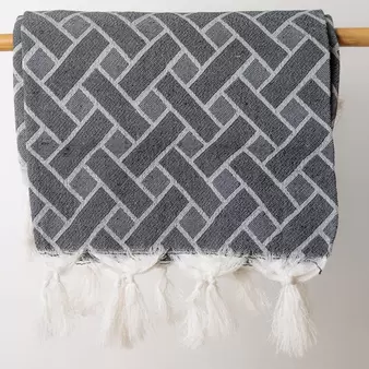 Geometric Lined Jacquard Throw Black