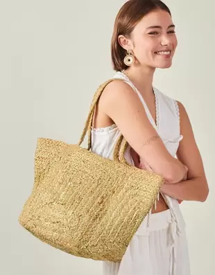 Metallic Jute Beach Bag Gold