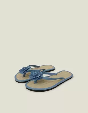 Denim Corsage Seagrass Flip Flops Blue