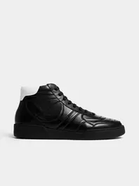 Fabiani Men's Black Patterned Stopstitch Detail Hi Top Sneakers