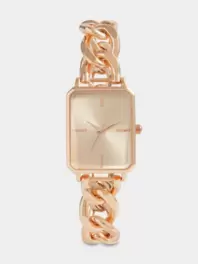 Women's Rose Gold Metal Chain Link Watch