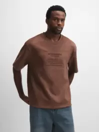 Men's Brown Embossed Slogan T-Shirt