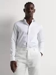 Fabiani Men's White Twill Cutaway Collar Shirt