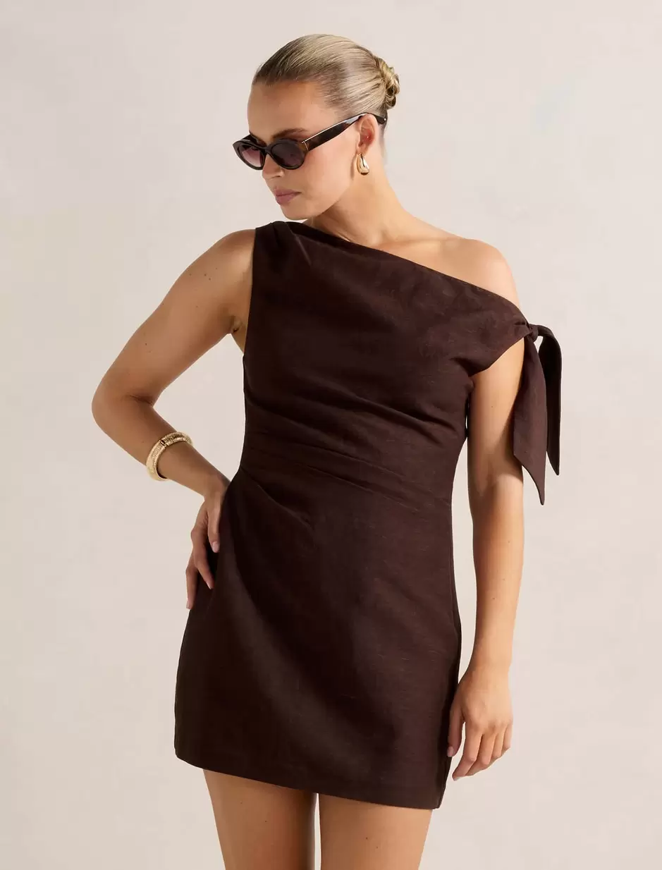 Cinzia Tipped Shoulder Linen Mini Dress