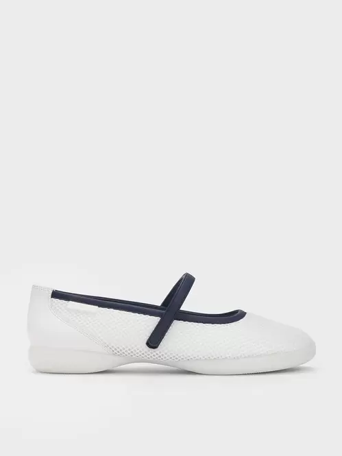 Mesh Contrast-Trim Mary Jane Sneakers  - dark blue